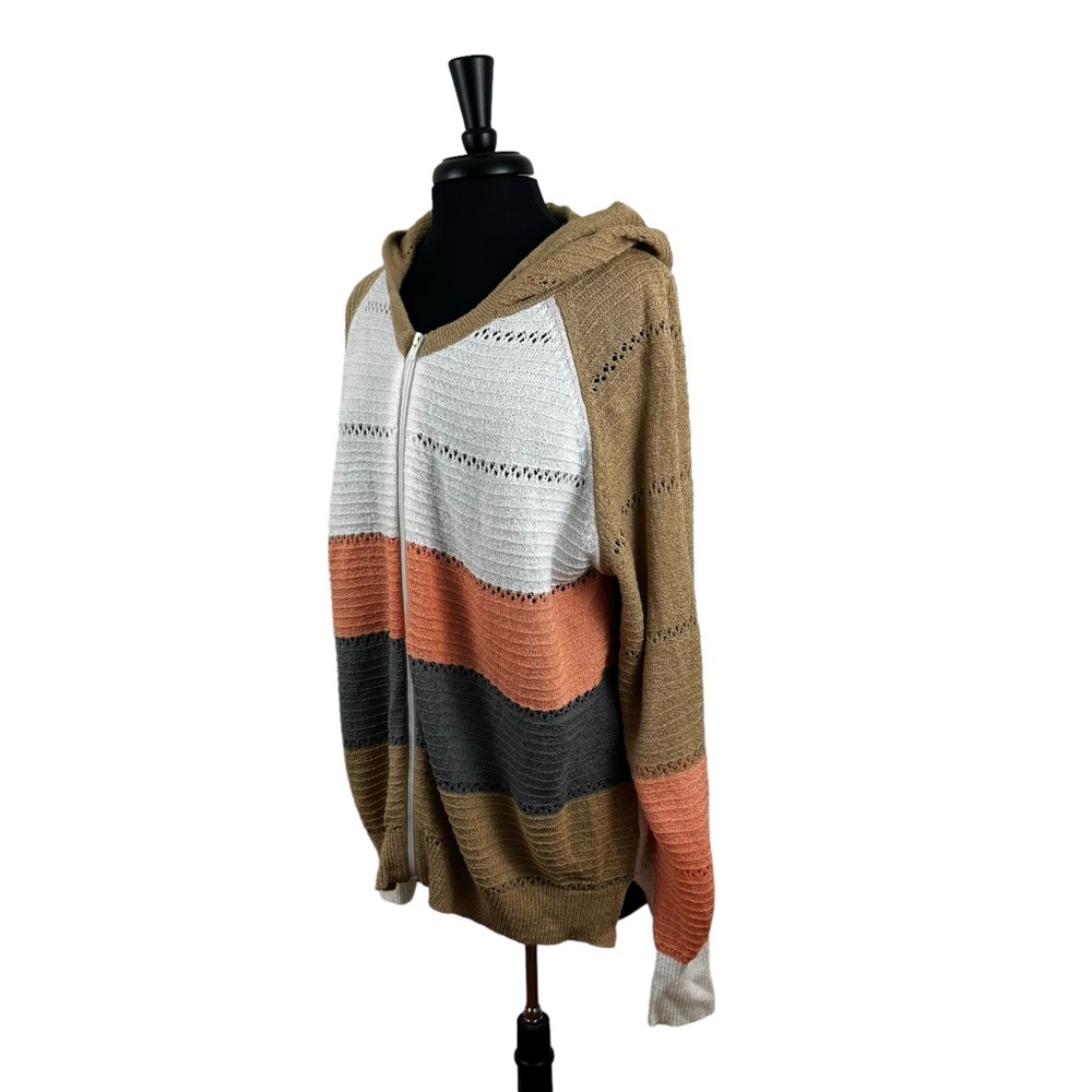 Plus Size Knit Colorblock Jacket Full Zip Hooded Size 2XL XXL - Picture 4 of 14